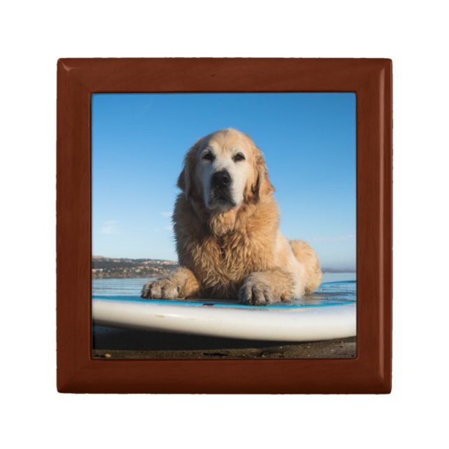 Golden Retriever Dog  Laying On A Paddle Board Keepsake Box (Front)