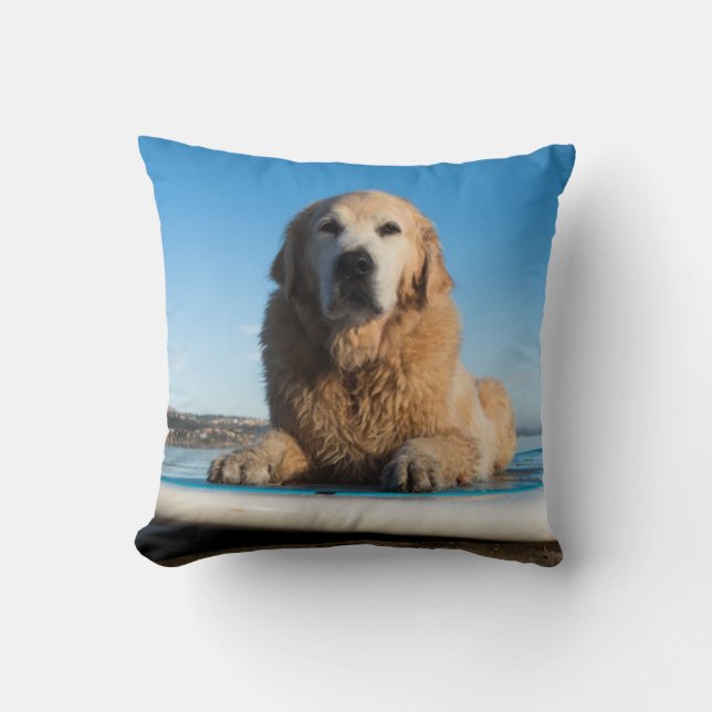 Golden Retriever Dog  Laying On A Paddle Board Throw Pillow (Front)