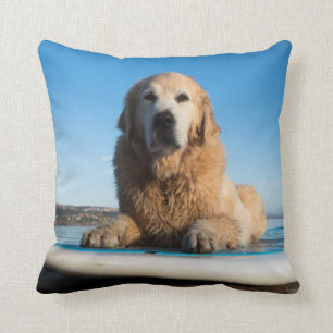 Golden Retriever Dog Laying On A Paddle Board Throw Pillow