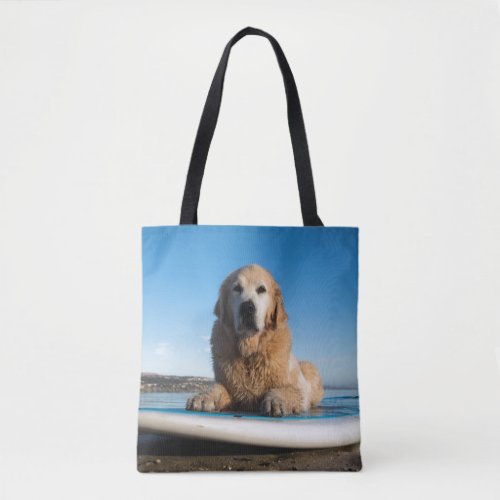 Golden Retriever Dog  Laying On A Paddle Board Tote Bag