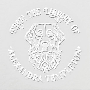 Golden Retriever Dog Line Art Library Book Name Embosser