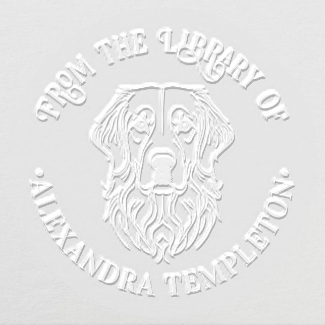 Golden Retriever Dog Line Art Library Book Name Embosser (Design)