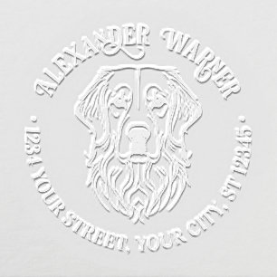 Golden Retriever Dog Line Art Name Return Address Embosser