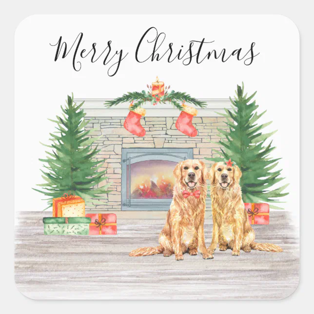 Golden Retriever Dog Lover Christmas Square Sticker | Zazzle