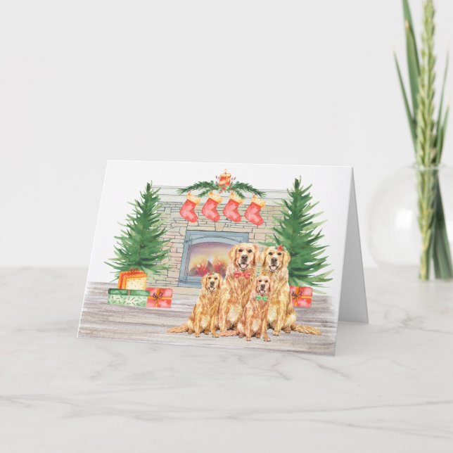 Golden Retriever Dog Lover Merry Christmas Holiday Card (Front)