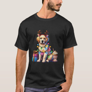 Golden Retriever Dog Lover Reindeer Antlers Christ T-Shirt