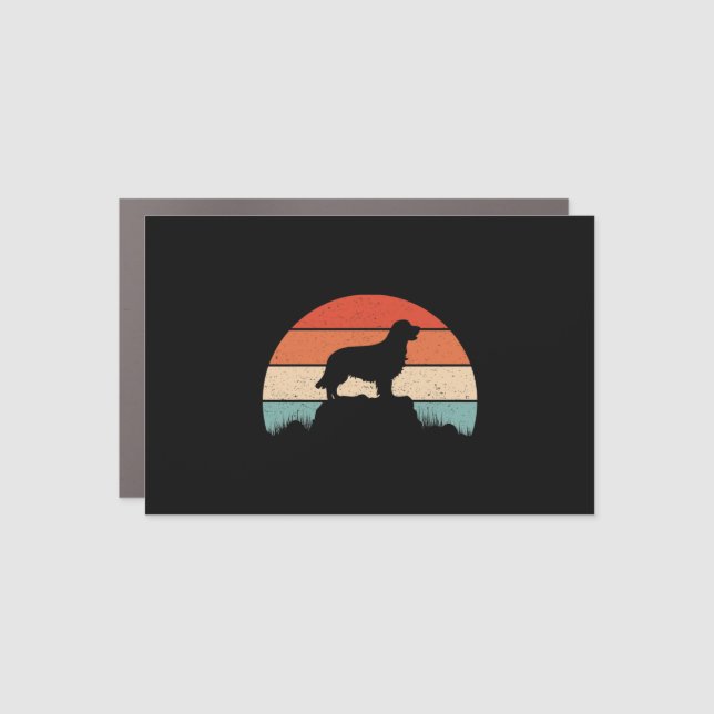 Golden Retriever Dog Lover Retro Sunset Car Magnet (Front)