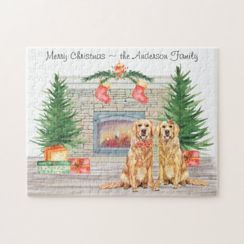 Golden Retriever Dog Lover Watercolor Christmas    Jigsaw Puzzle