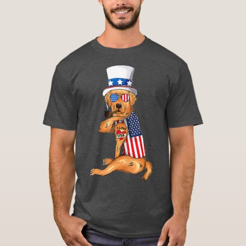 golden retriever dog Merica 4th of july usa T_Shirt