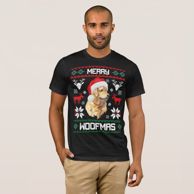Golden Retriever Dog Merry Woofmas Christmas Shirt (Front Full)