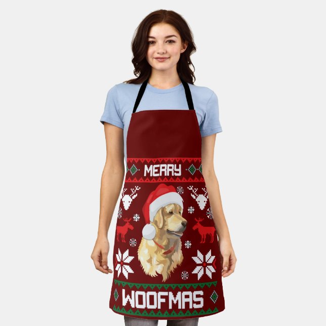 Golden Retriever Dog Merry Woofmas Christmas Sweat Apron (Worn)