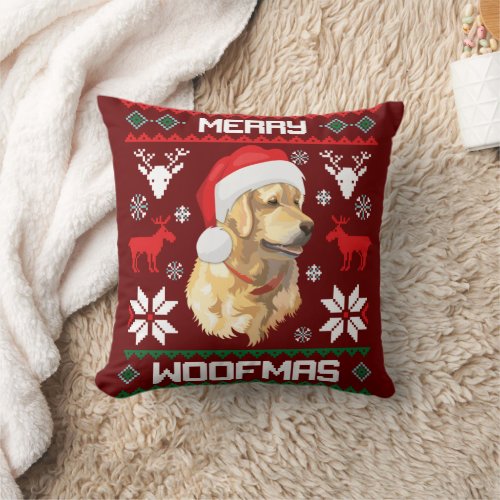 Golden Retriever Dog Merry Woofmas Christmas Sweat Throw Pillow