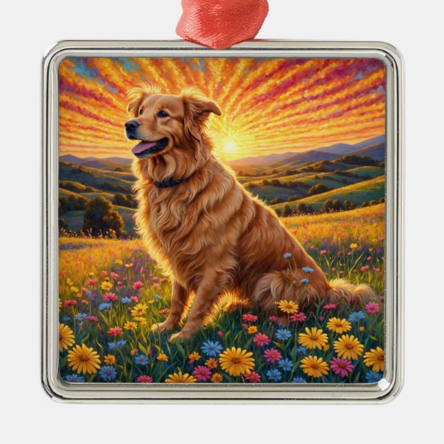 Golden Retriever dog Metal Ornament (Front)