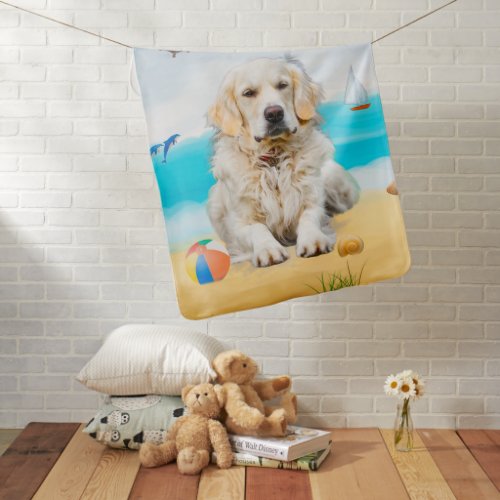 Golden Retriever Dog on Beach Baby Blanket