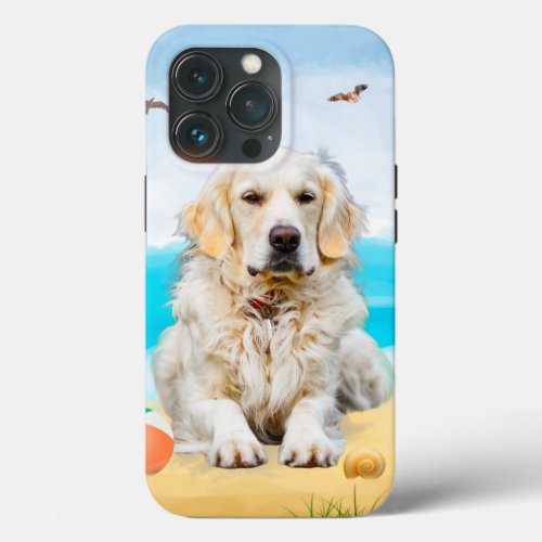 Golden Retriever Dog on Beach iPhone 13 Pro Case