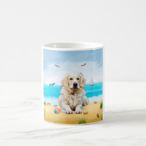 Golden Retriever Dog on Beach Coffee Mug