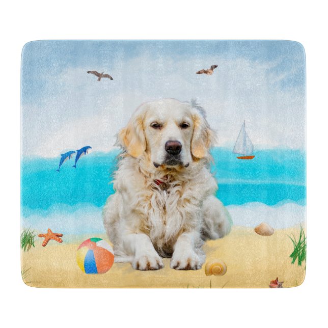 Golden Retriever Dog on Beach Cutting Board (Front)