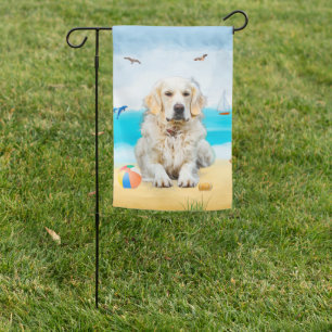 golden retriever Dog on Beach Garden Flag