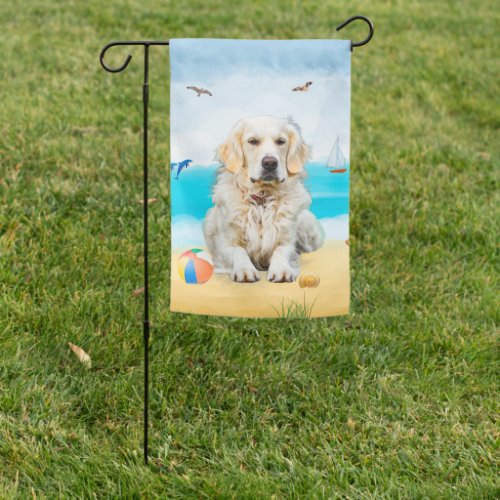 golden retriever Dog on Beach  Garden Flag