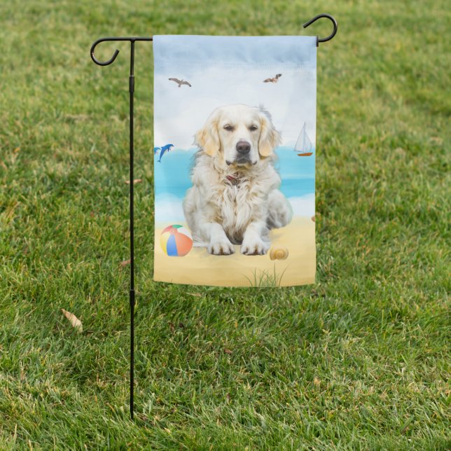 golden retriever Dog on Beach  Garden Flag (In SItu)