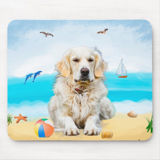 Golden Retriever Dog on Beach Mouse Pad (Front)