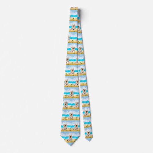 Golden Retriever Dog on Beach Neck Tie