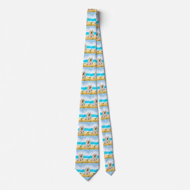 Golden Retriever Dog on Beach Neck Tie (Front)