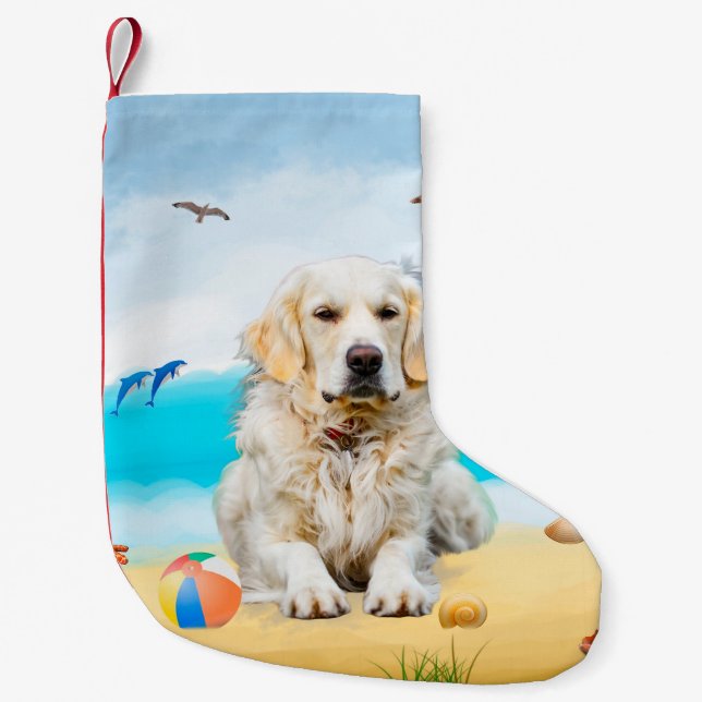Golden Retriever Dog on Beach Small Christmas Stocking (Front)