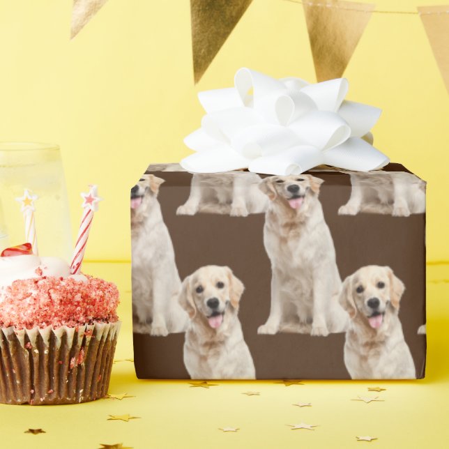 Golden retriever dog on brown wrapping paper (Birthday Party)