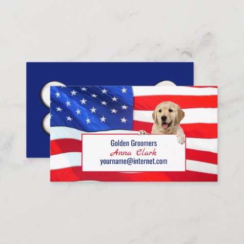 Golden Retriever dog on flag Business Card