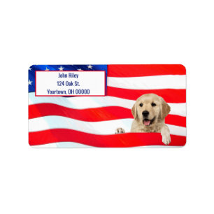 Golden Retriever dog on flag Label