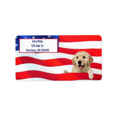 Golden Retriever dog on flag Label