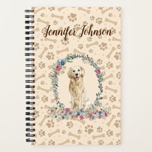 Golden Retriever Dog Paw Print  Floral Cute Notebook
