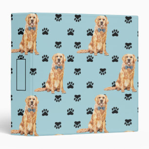 Golden Retriever Dog Paw Prints Pattern 3 Ring Binder
