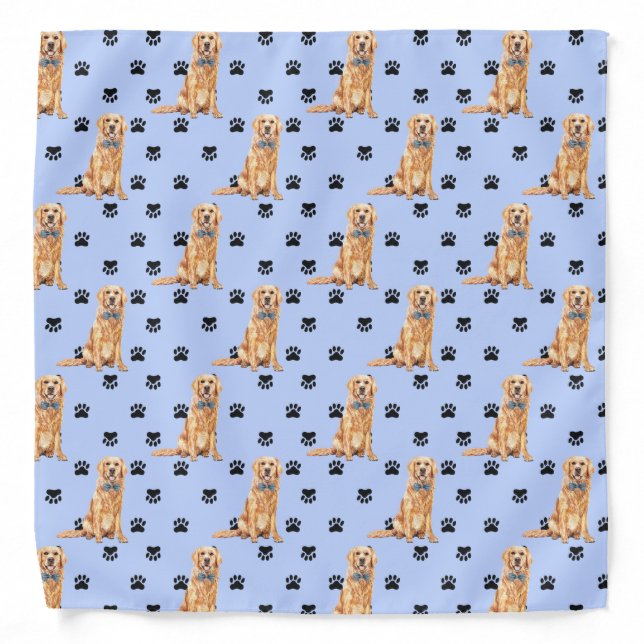 Golden Retriever Dog Paw Prints Pattern Bandana (Front)