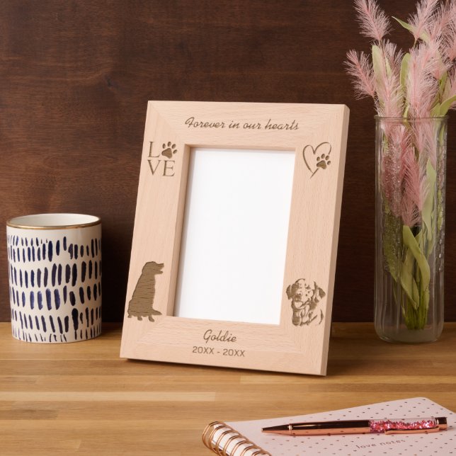 Golden Retriever Dog Pawprint Memorial Engraved Frames (Left)