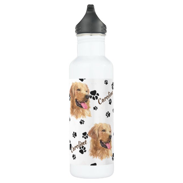 Golden Retriever Dog Pawprint  Stainless Steel Water Bottle (Right)