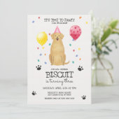 Golden Retriever Dog Pawty Puppy Birthday Pink Invitation (Standing Front)