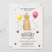 Golden Retriever Dog Pawty Puppy Birthday Pink Invitation (Front)
