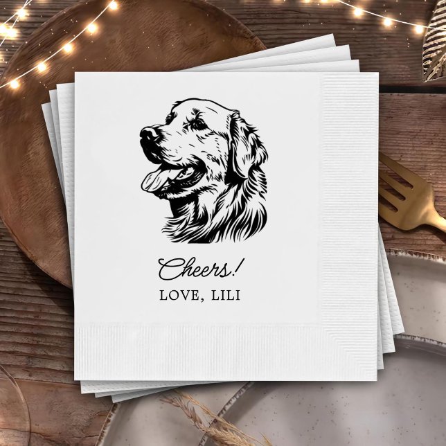Golden Retriever Dog Personalized Cheers Napkins (Creator Uploaded)