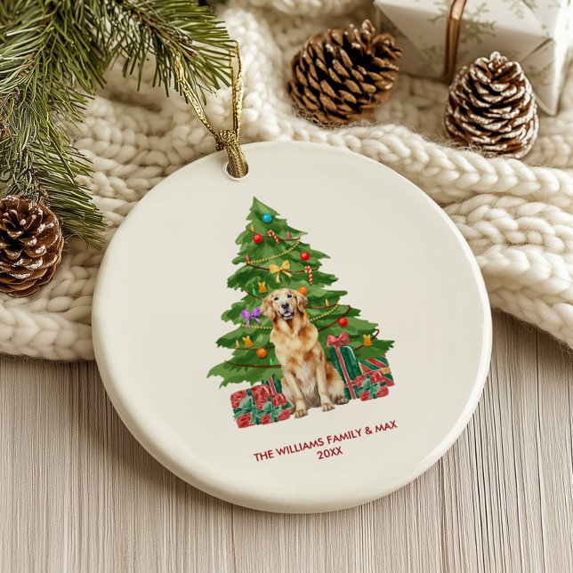 Golden Retriever Dog Personalized Christmas Ceramic Ornament (Creator Uploaded)