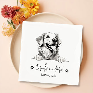 Golden Retriever Dog Personalized Drinks On Me Napkins