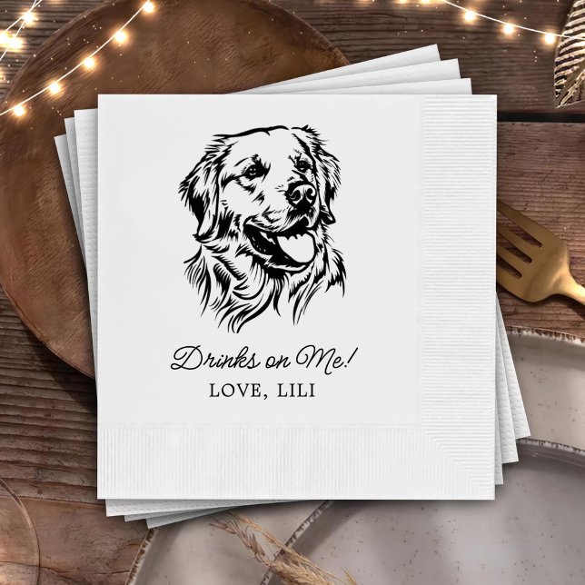 Golden Retriever Dog Personalized Drinks On Me Napkins (Creator Uploaded)