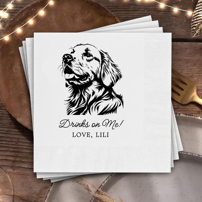 Golden Retriever Dog Personalized Drinks On Me Napkins (Creator Uploaded)