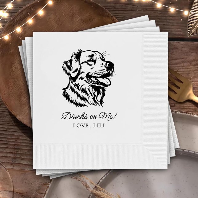 Golden Retriever Dog Personalized Drinks On Me Napkins (Creator Uploaded)
