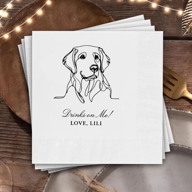 Golden Retriever Dog Personalized Drinks On Me Napkins (Creator Uploaded)