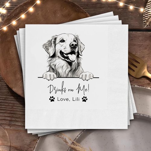 Golden Retriever Dog Personalized Drinks On Me Napkins