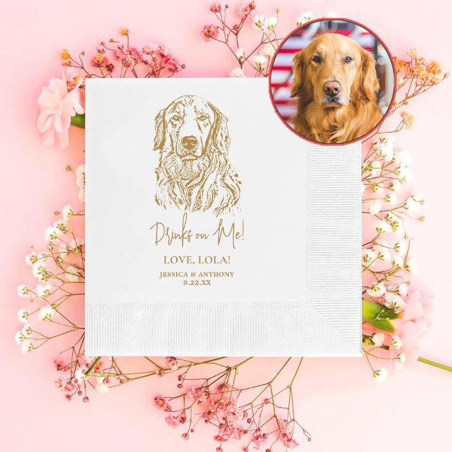 Golden Retriever Dog Personalized Drinks on Me Napkins (Creator Uploaded)