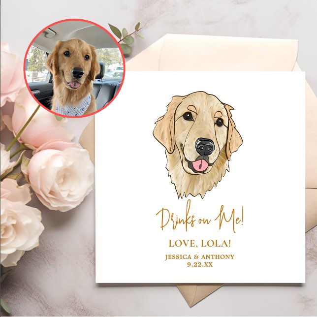 Golden Retriever Dog Personalized Drinks on Me Napkins (Creator Uploaded)
