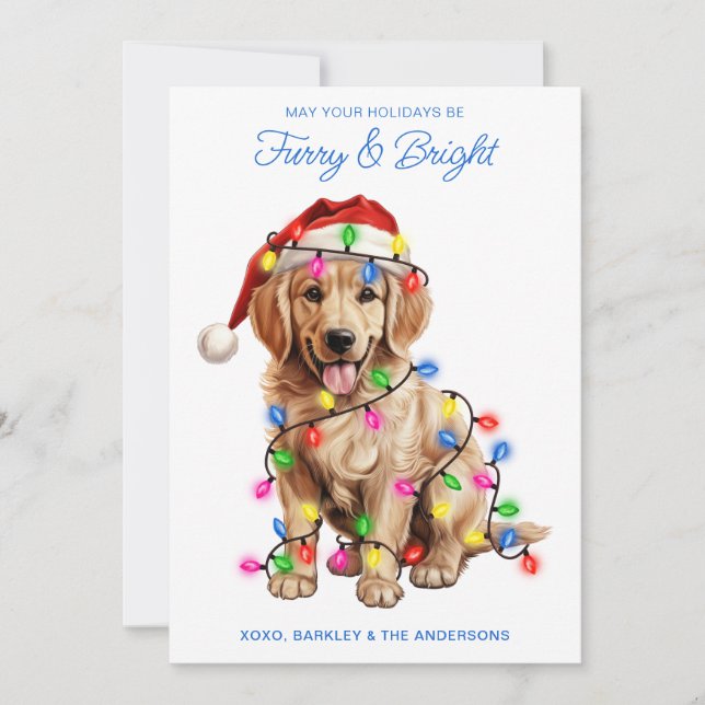 Golden Retriever Dog Personalized Furry & Bright  Holiday Card (Front)